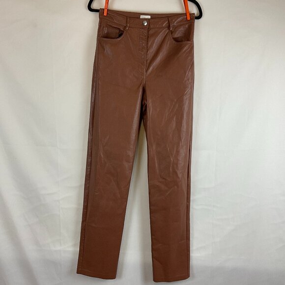 Wilfred Vegan Leather Pants 8 Brown Straight Leg Pockets - Picture 1 of 12